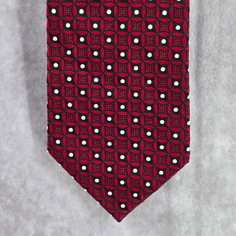 Pronto Uomo Red Geometric White Executive Polka Dot Silk Men's Neck Tie‎